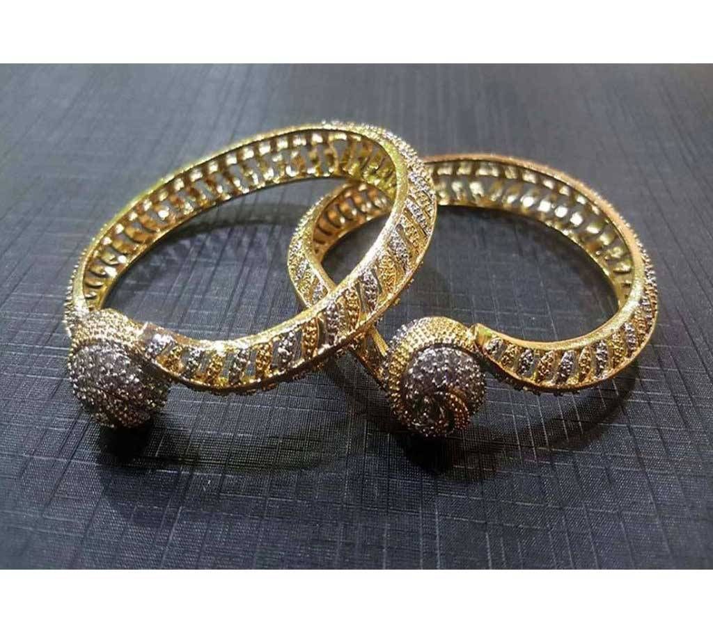 Gold Plated Diamond Cut Bamboo Bangles (1 Pairs)