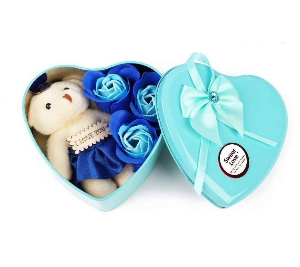 Valentine Day Love Gift - Heart Shaped Gift Box (Flowers with Soft Teddy)