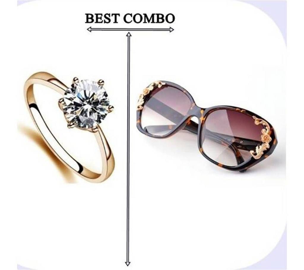 Combo of Rose Gold Plated Finger Ring & Women Fashionable Sunglasses