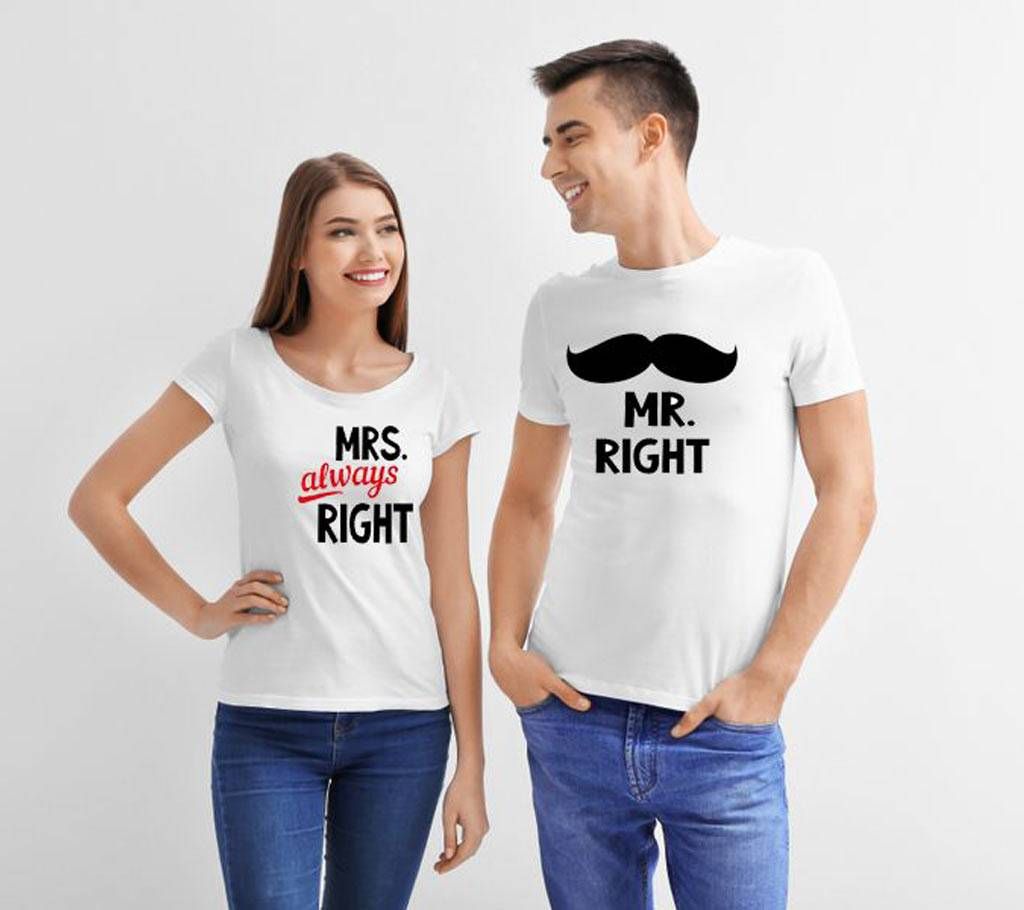 Mr-Mrs.Right Valentine Short Sleeve Cotton Couple T-Shirt