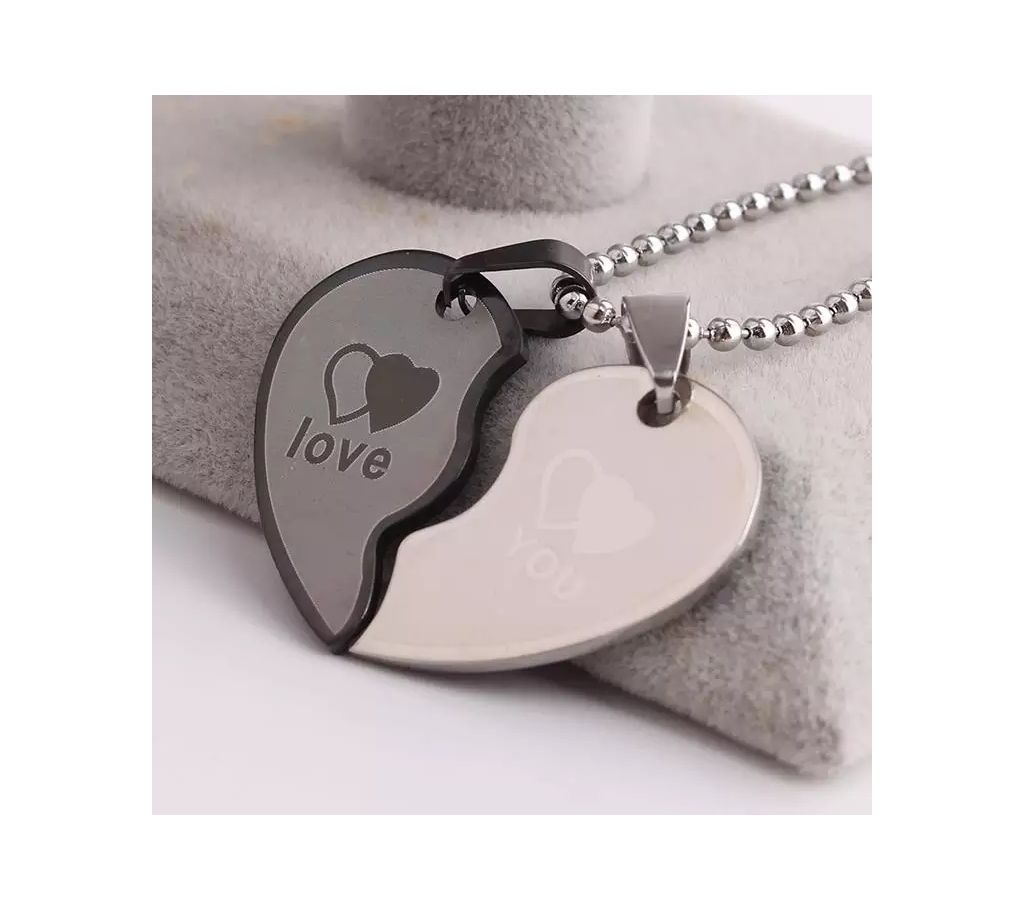 Lovers wave Double hearts LOVE YOU 316L Stainless Steel pendant necklaces for men women