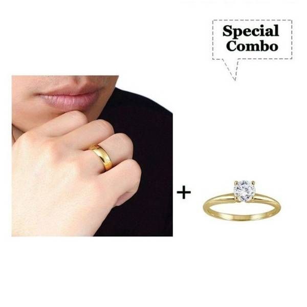 Combo of Gold Plated Finger Rings for Couple - Gol