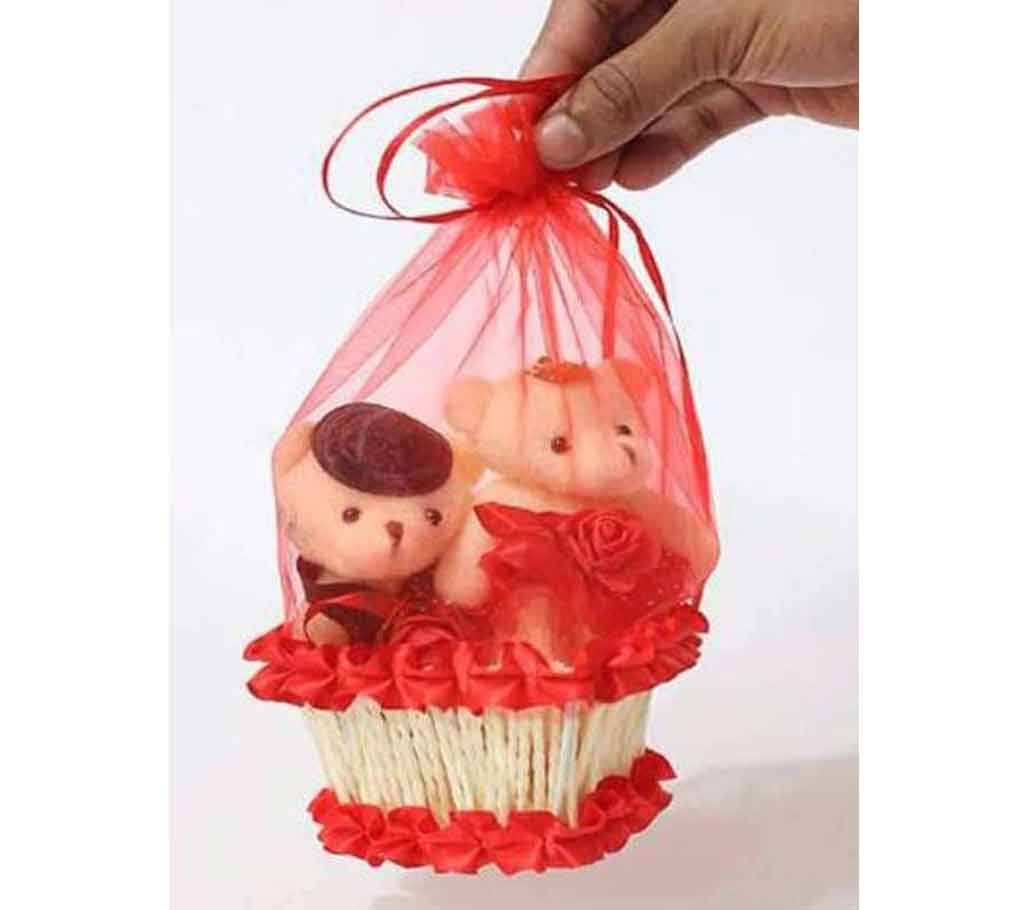 Red teddy bear basket with doll-red 