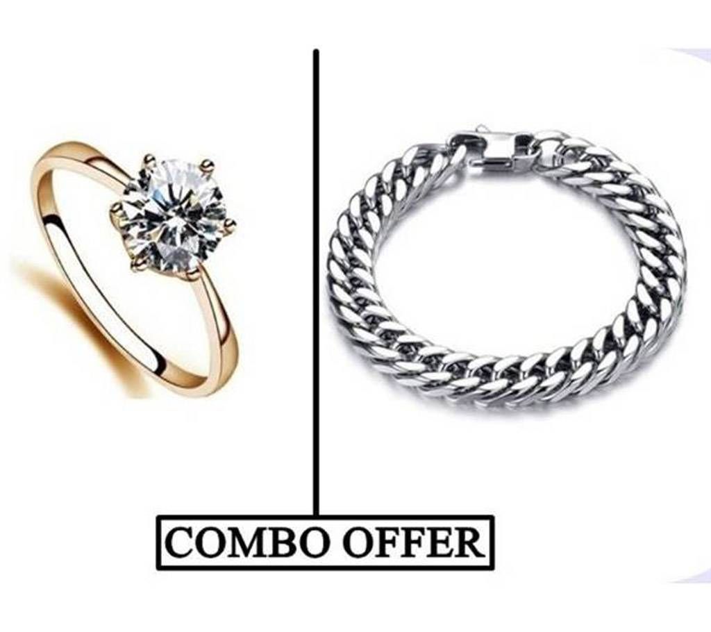 Combo of Rose Gold Plated Finger Ring & Stainless Steel Bracelet