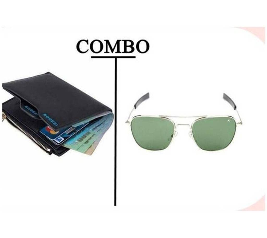 Combo of Leather Wallet & AO Men's Sunglasses