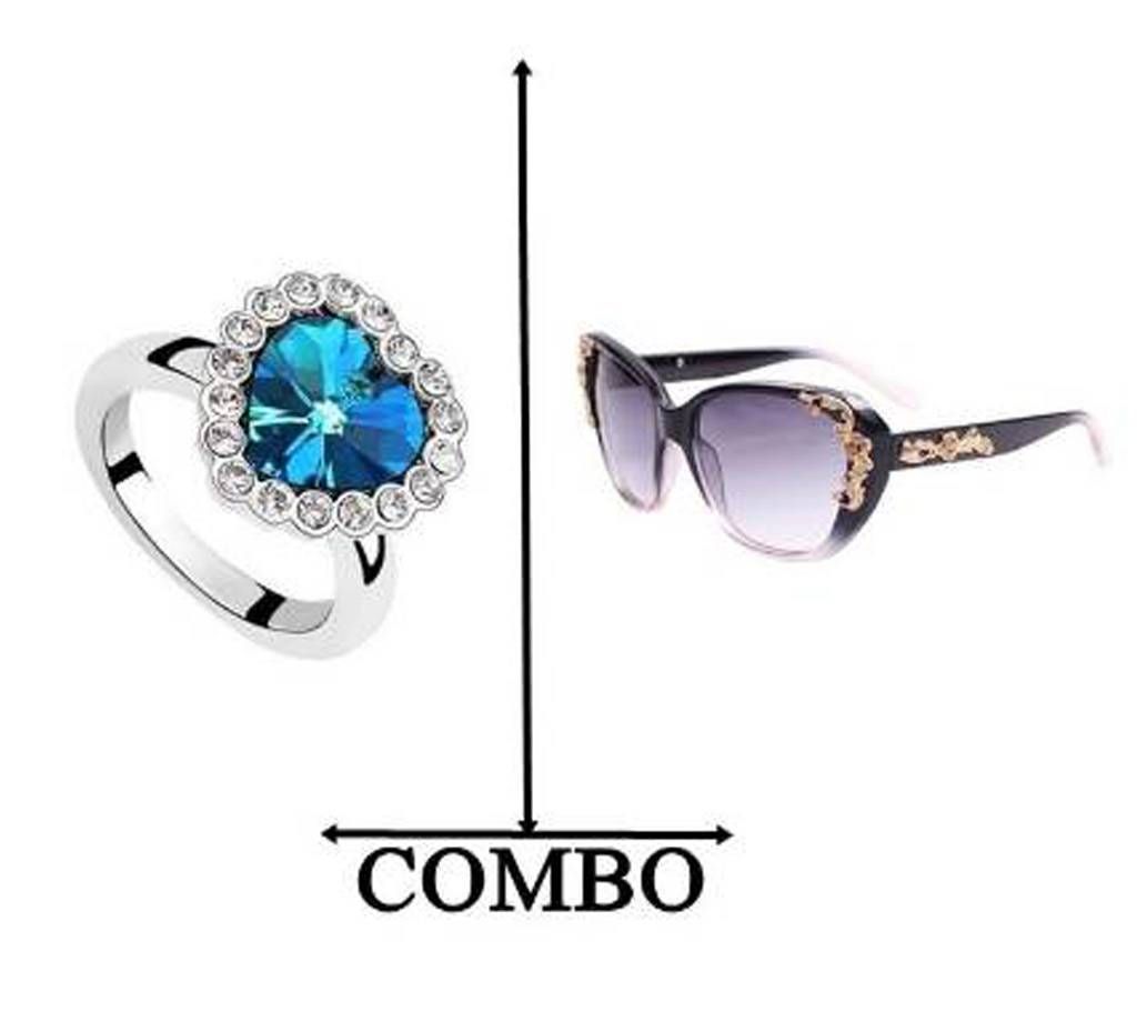 Combo of Titanic Heart Shape Finger Ring + Women sunglass