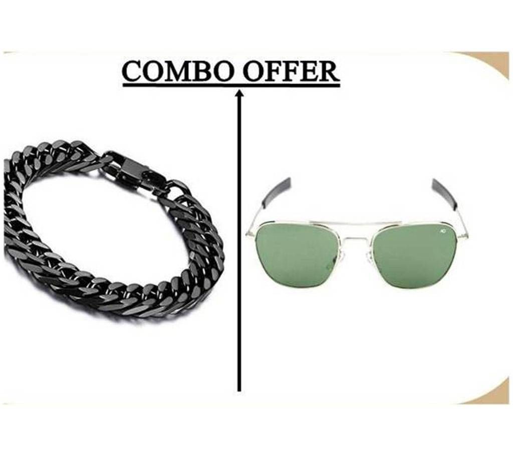 Combo of Stainless Steel bracelet & AO Men's Sunglass
