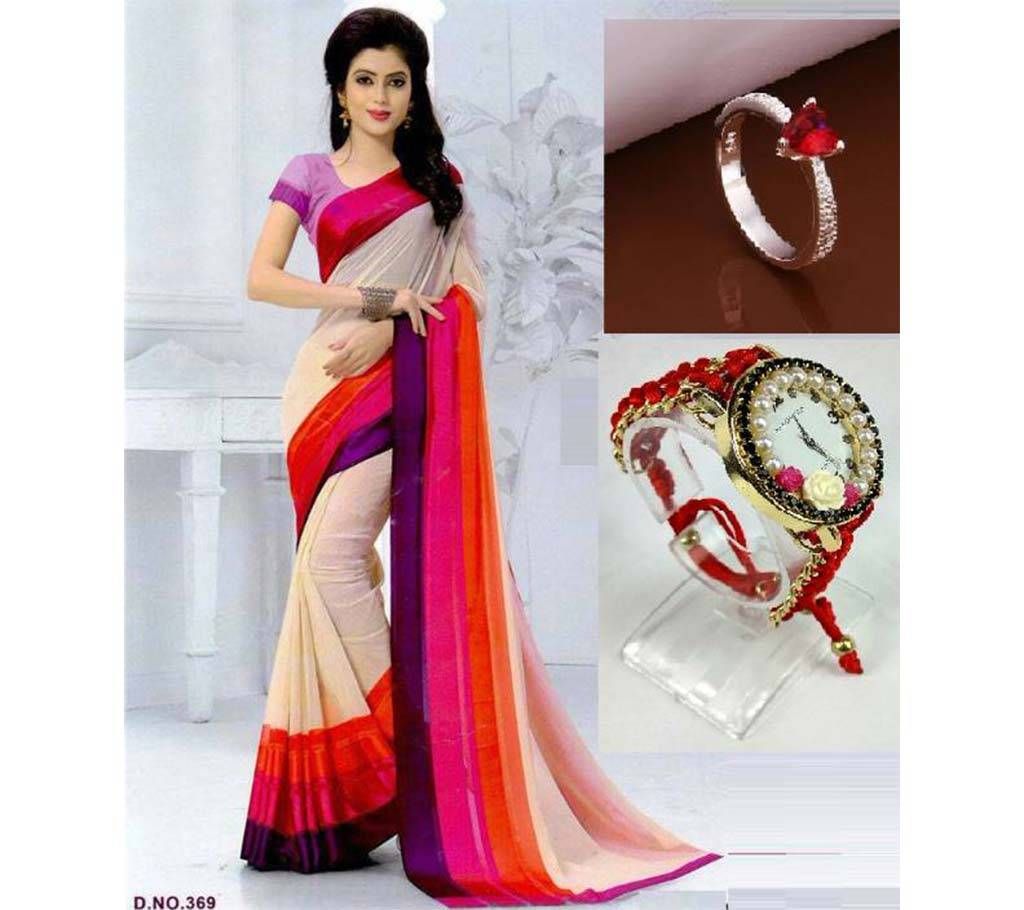 Saree with Finger Ring and watch 3 in 1