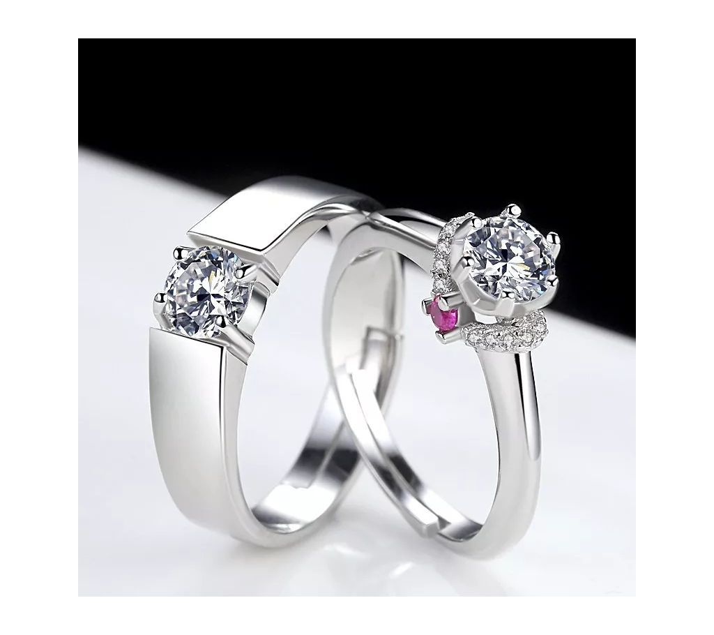 Zircon Adjustable Couple Ring Jewelry Silver Plated Wedding Rings Couple Rings