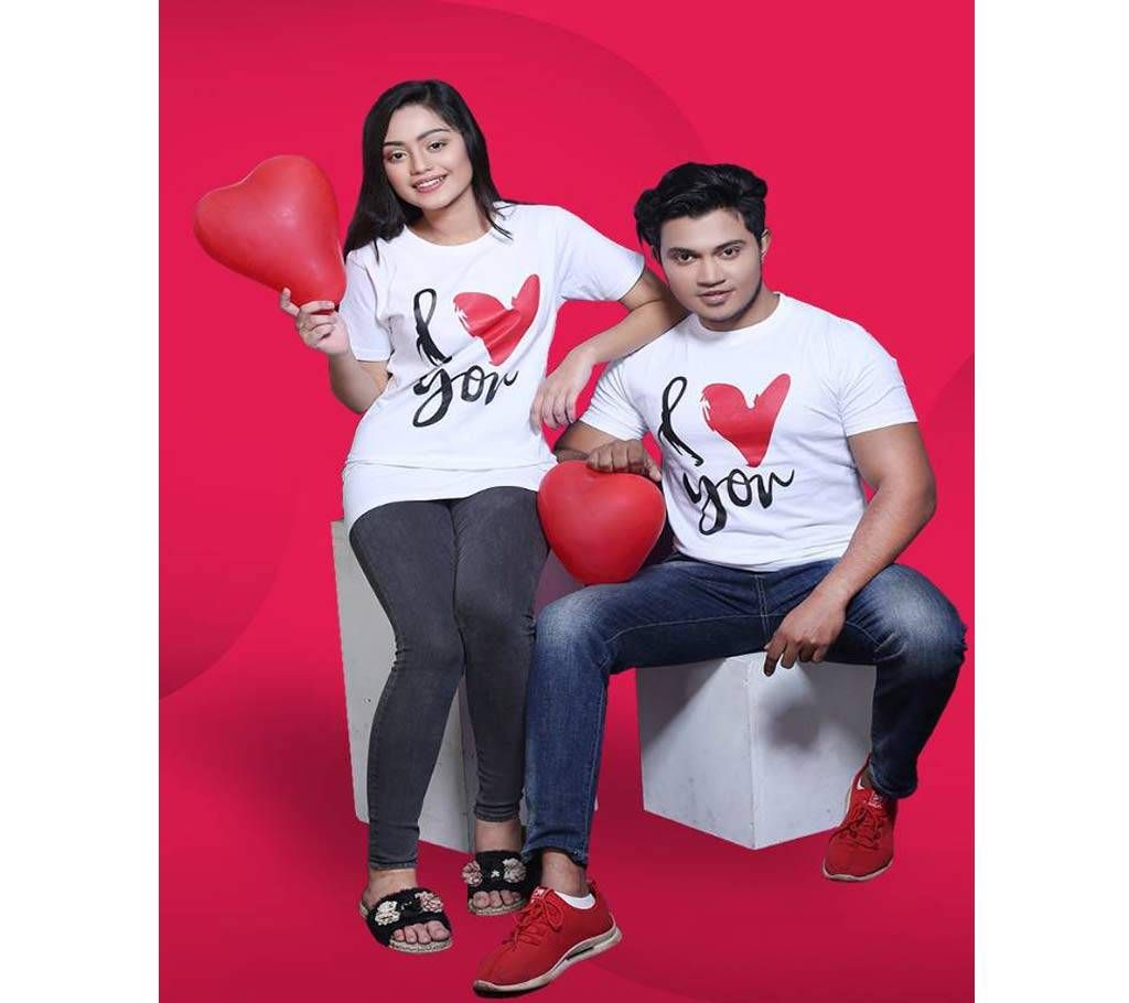 Couple T-Shirt Combo-2pcs-White and Red 