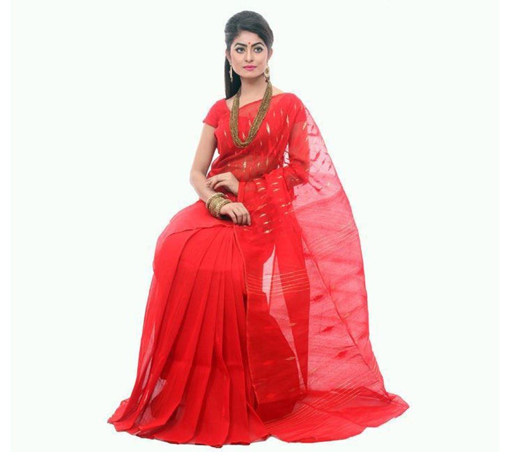 Dhakai jamdani red cotton sharee
