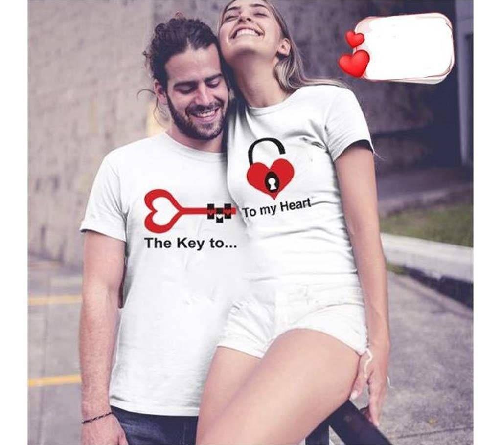 Key to My Heart Round Neck Couple T Shirt