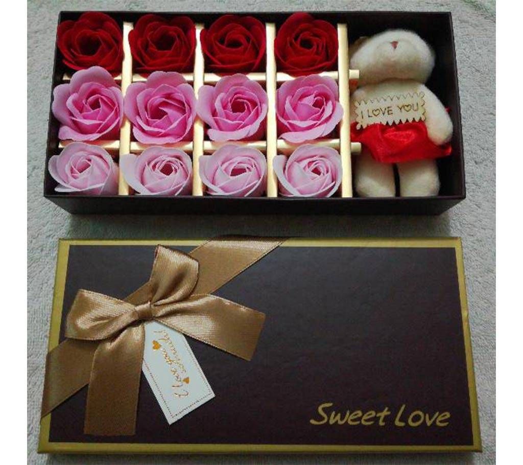 ROSE Shaped Soap & Panda Doll Gift Box