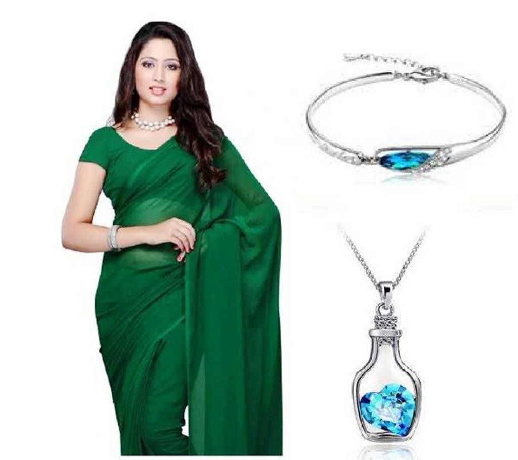 Saree with bracelet and watch locket 3 in 1