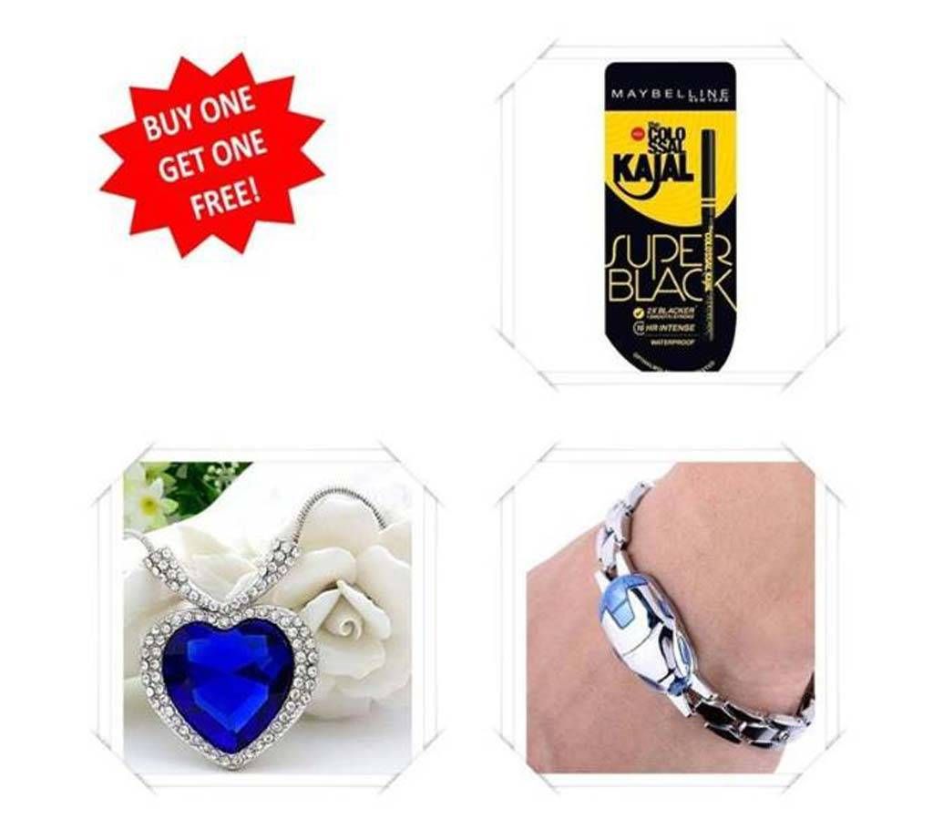 Ironman Bracelet-Titanic Necklace-Maybelline Kajal Combo Offer