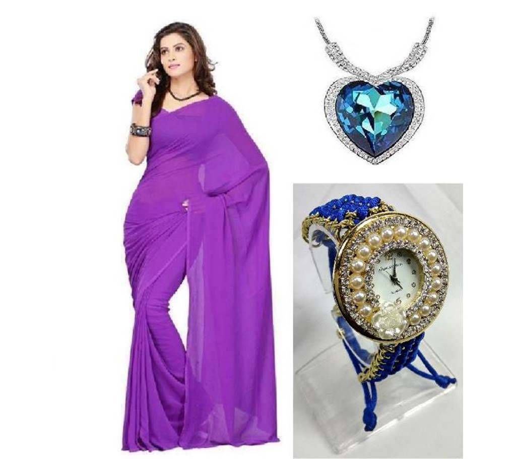 saree with Beautiful Titanic locket and watch
