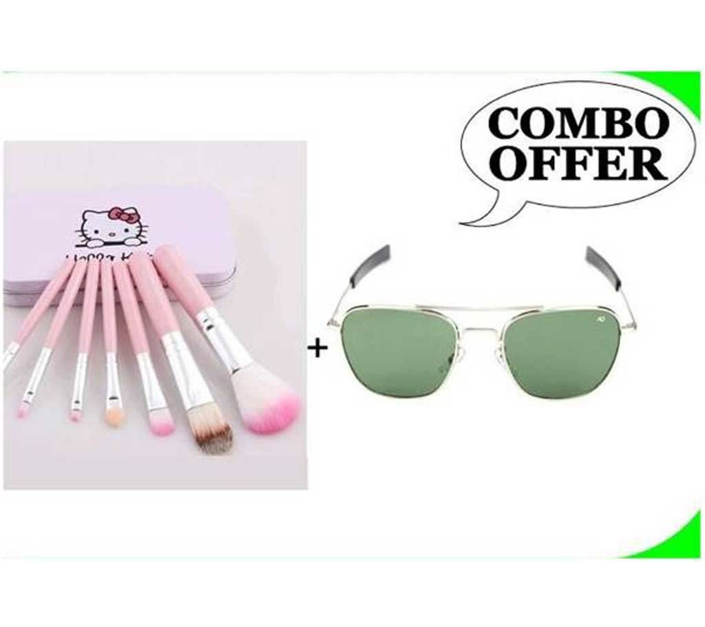 Combo of Makeup brush Set & AO Men's Sunglasses