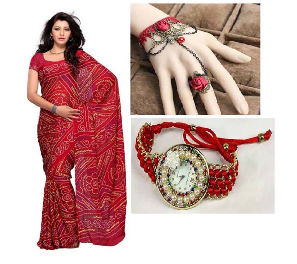 Saree with Beautiful bracelet and Watch