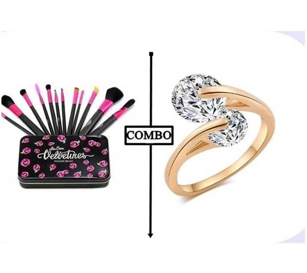 Combo of Makeup Brush Set & Finger Ring