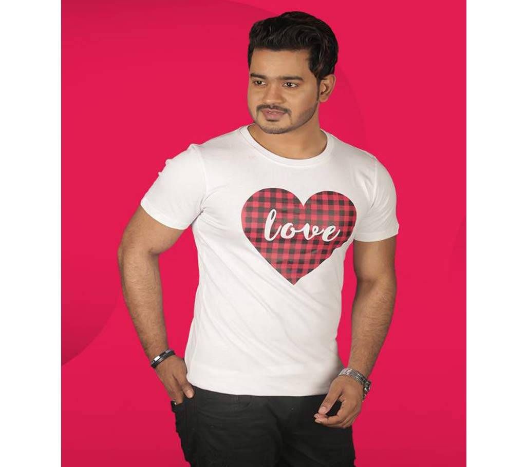 Love Valentine's T-Shirt for Men-White and Red 