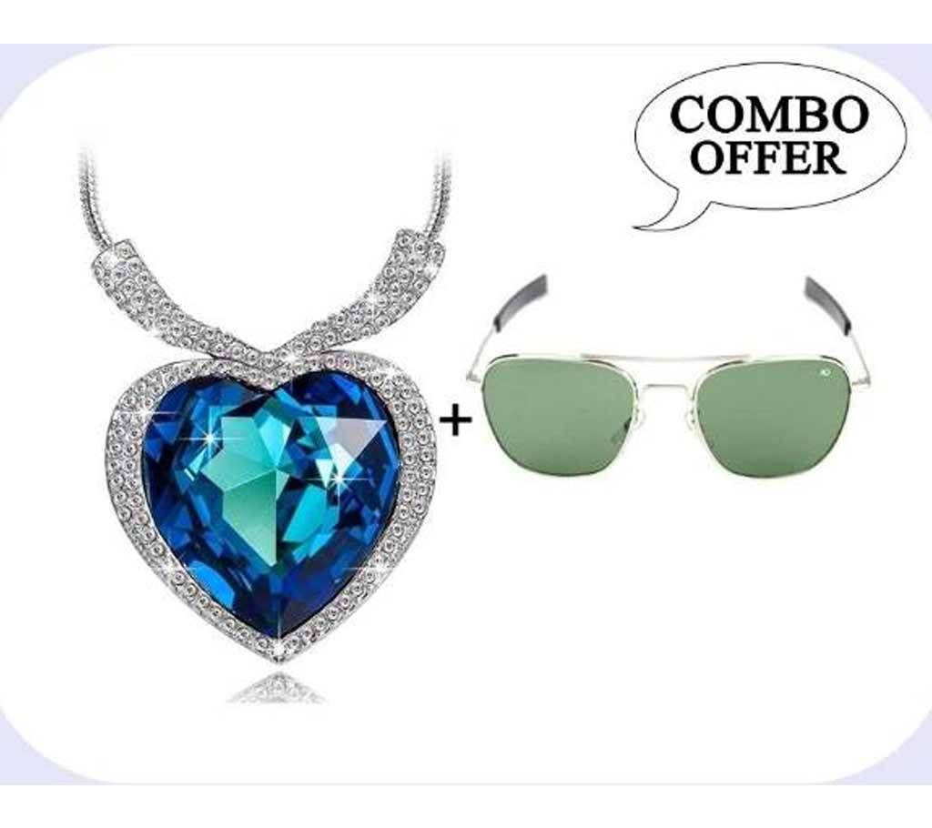Combo of Titanic Heart Shaped Necklace & AO Men's Copy Sunglasses
