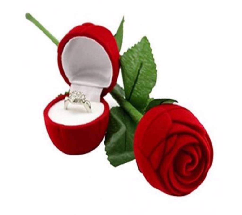 Red Rose Flower Shaped Engagement Wedding Ring Earrings Jewelry Gift Box