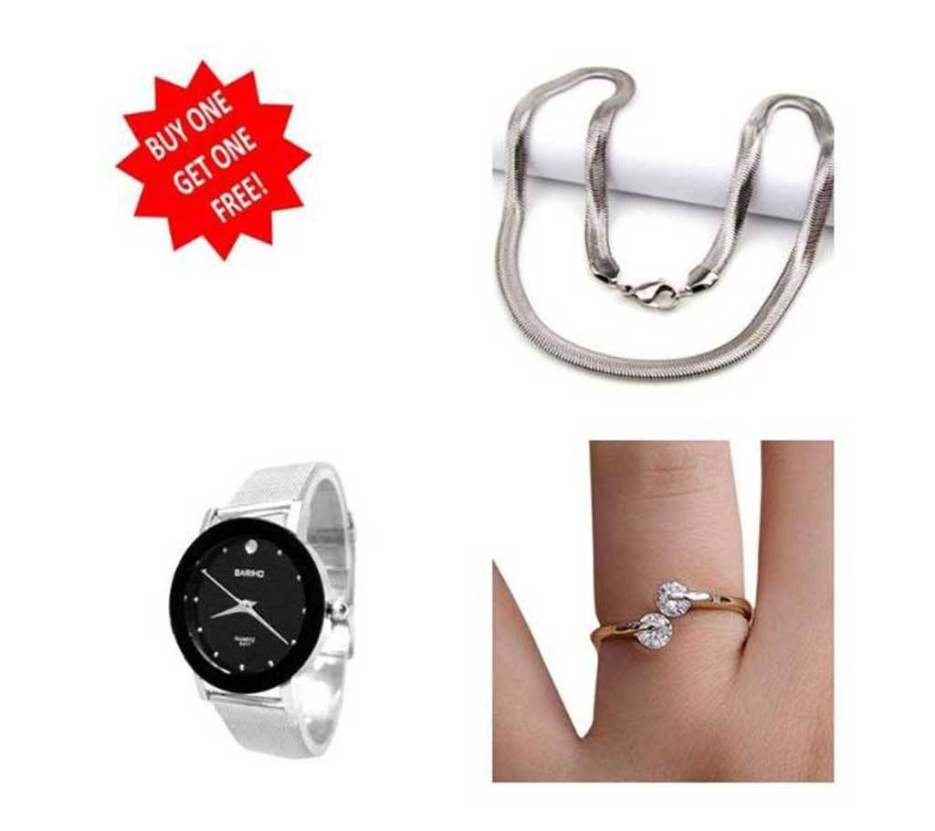 Combo Finger Ring & Bariho Stainless Watch with free Snake Chain