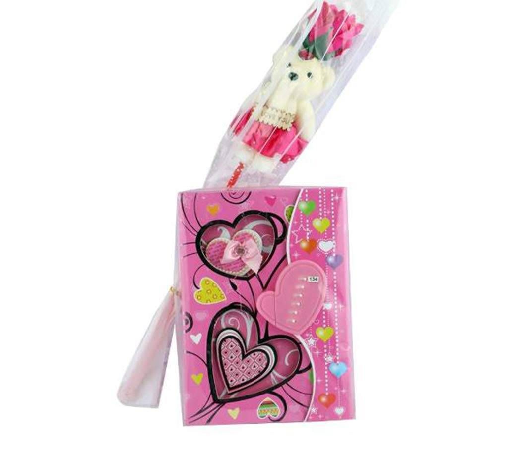 Lock Diary-Artificial Flower Valentine Combo
