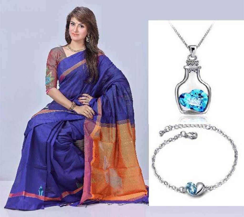 Saree With beautiful Locket and Bracelet