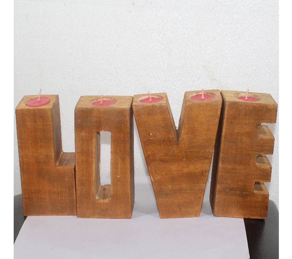 valentine wood Light Candle LOVE