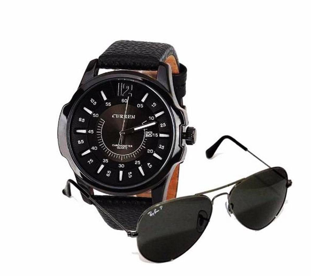 Curren Watch + Ray Ban Sunglasses Combo offers