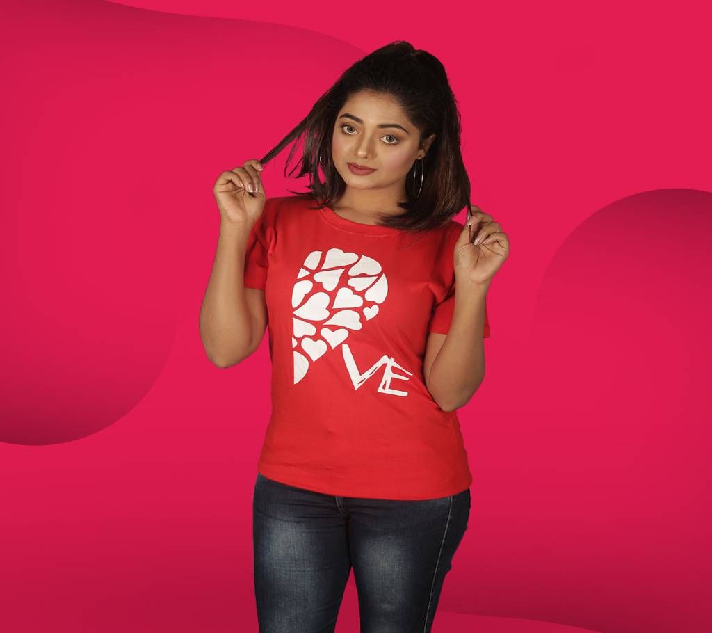 Love Valentine's T-Shirt for Women-Red and white 