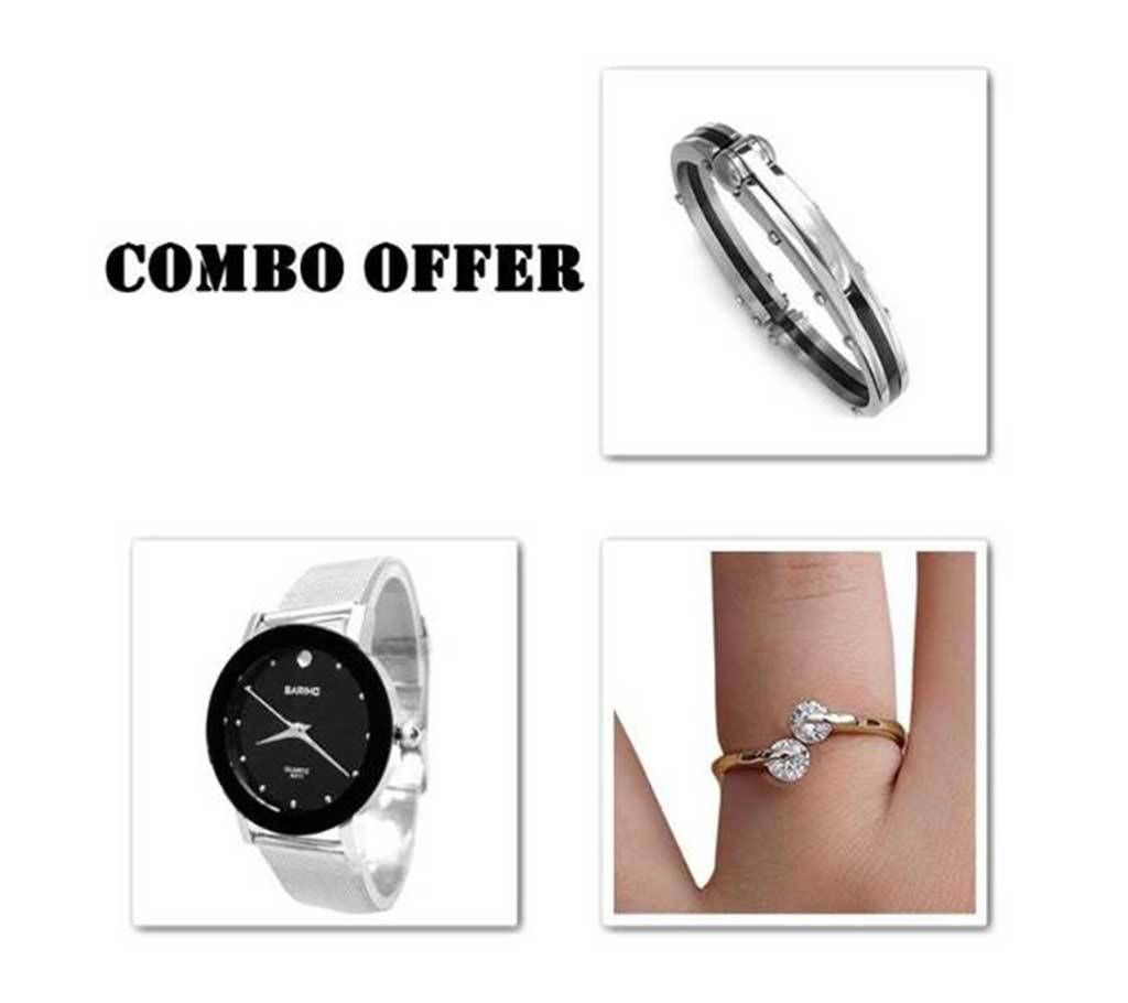 Combo offer Handcuff Bracelet, Bariho Watch and Finger Ring