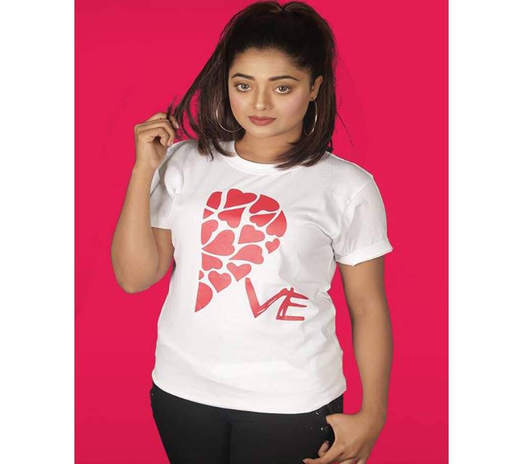 Valentine's T-Shirt for Women-White and red 