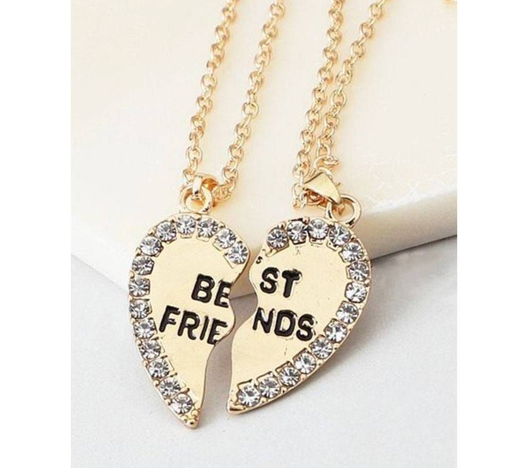 Two Half Love Heart gold color Pendant Necklaces-2Pcs