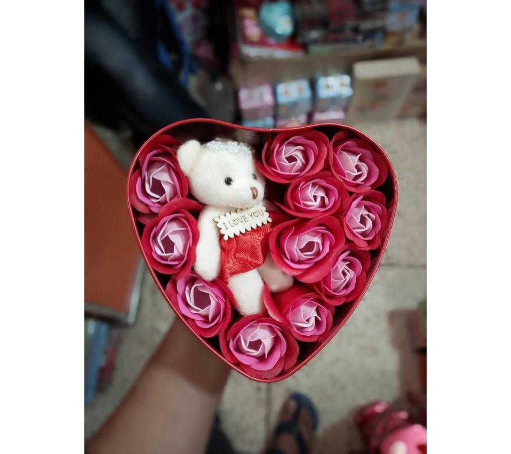 Sweet Love Box Teddy Bear & 11 Roses