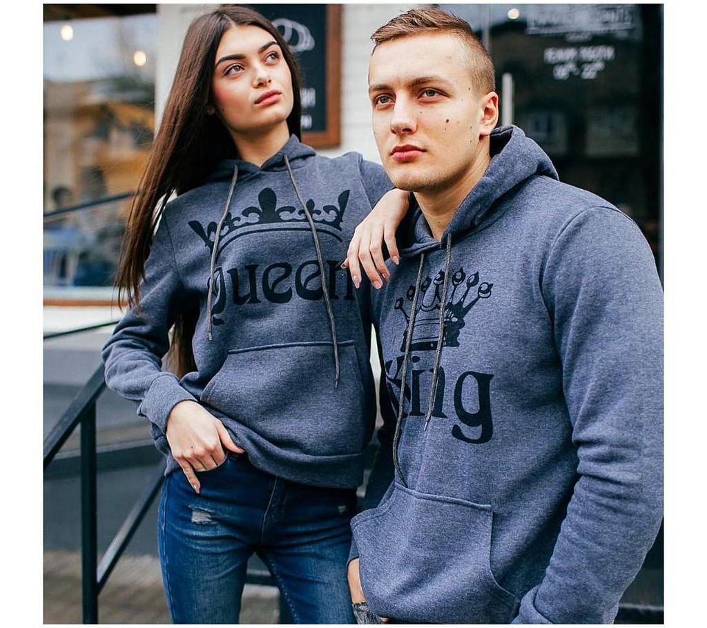 KING and Queen Couple Hoodie- Navy  Ash for winter - King Size