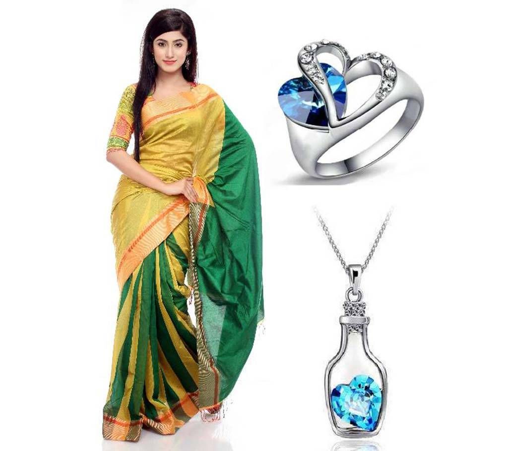 Saree With beautiful finger Ring and Pendant