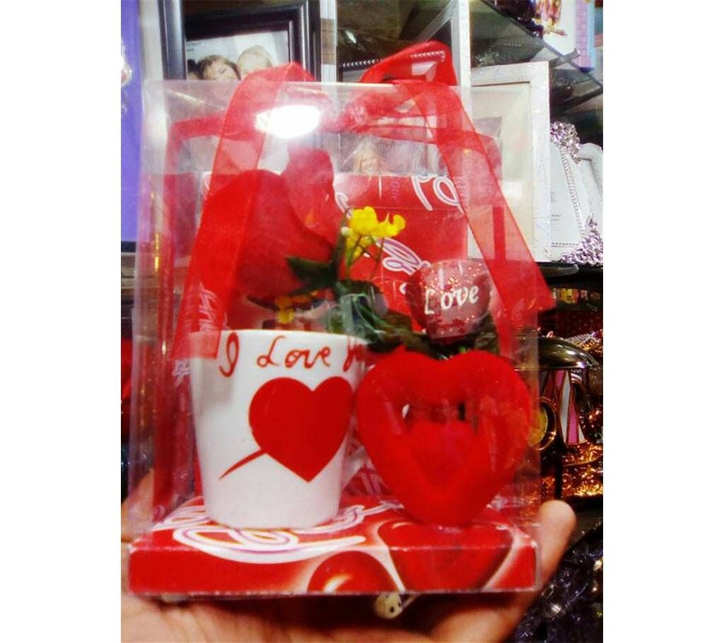Valentine Cup & Flower Gift Set