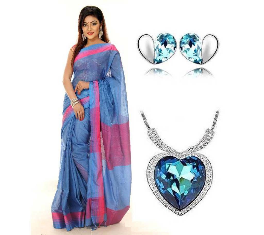 Saree With Titanic locket and Earring 3 in 1