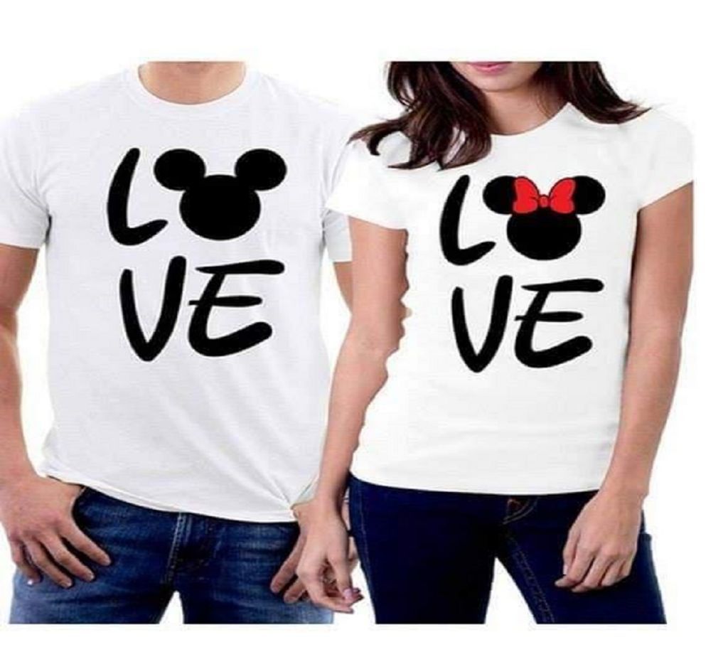 Couple Combo of White Cotton Together Forever Short Sleeve T-Shirt