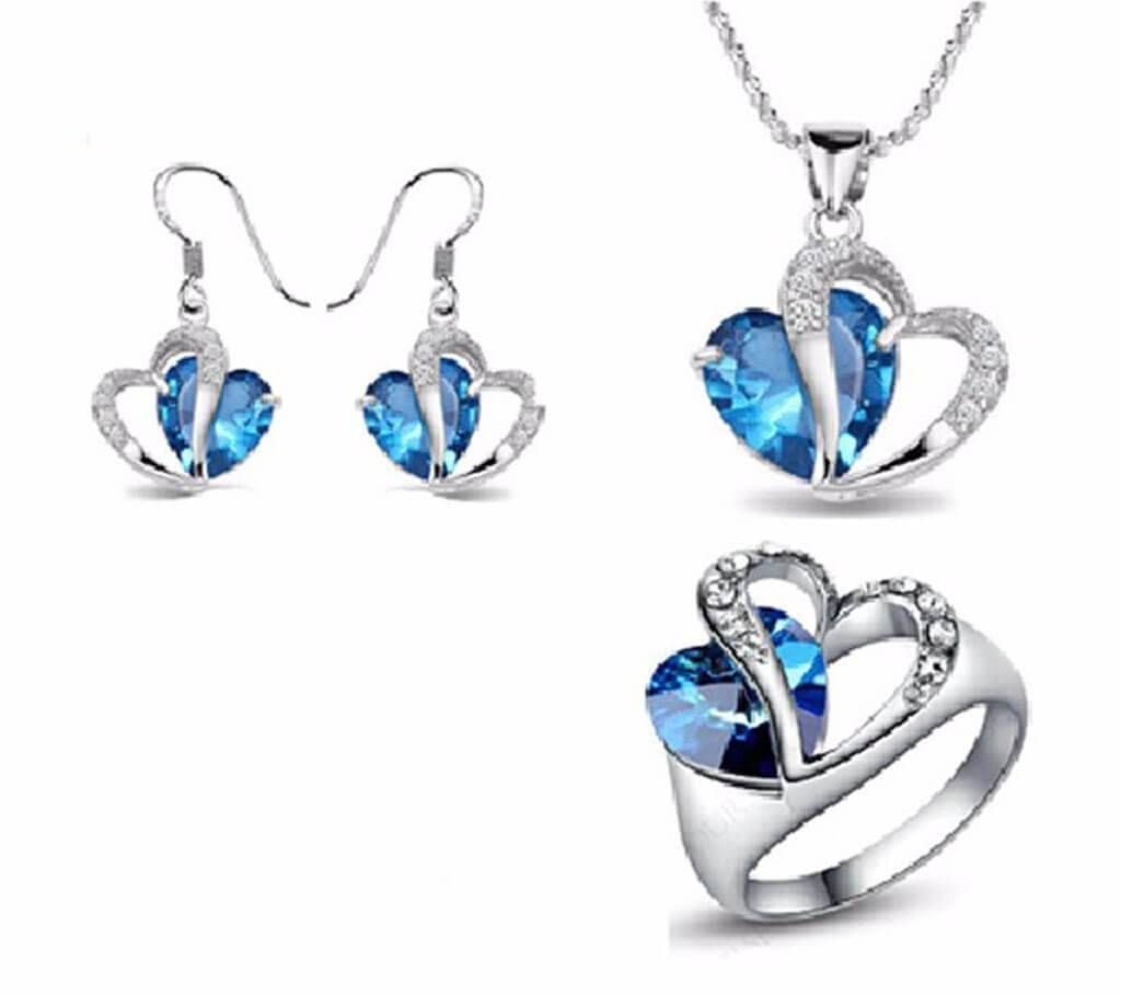 valentine heart shaped crystal pendant set 