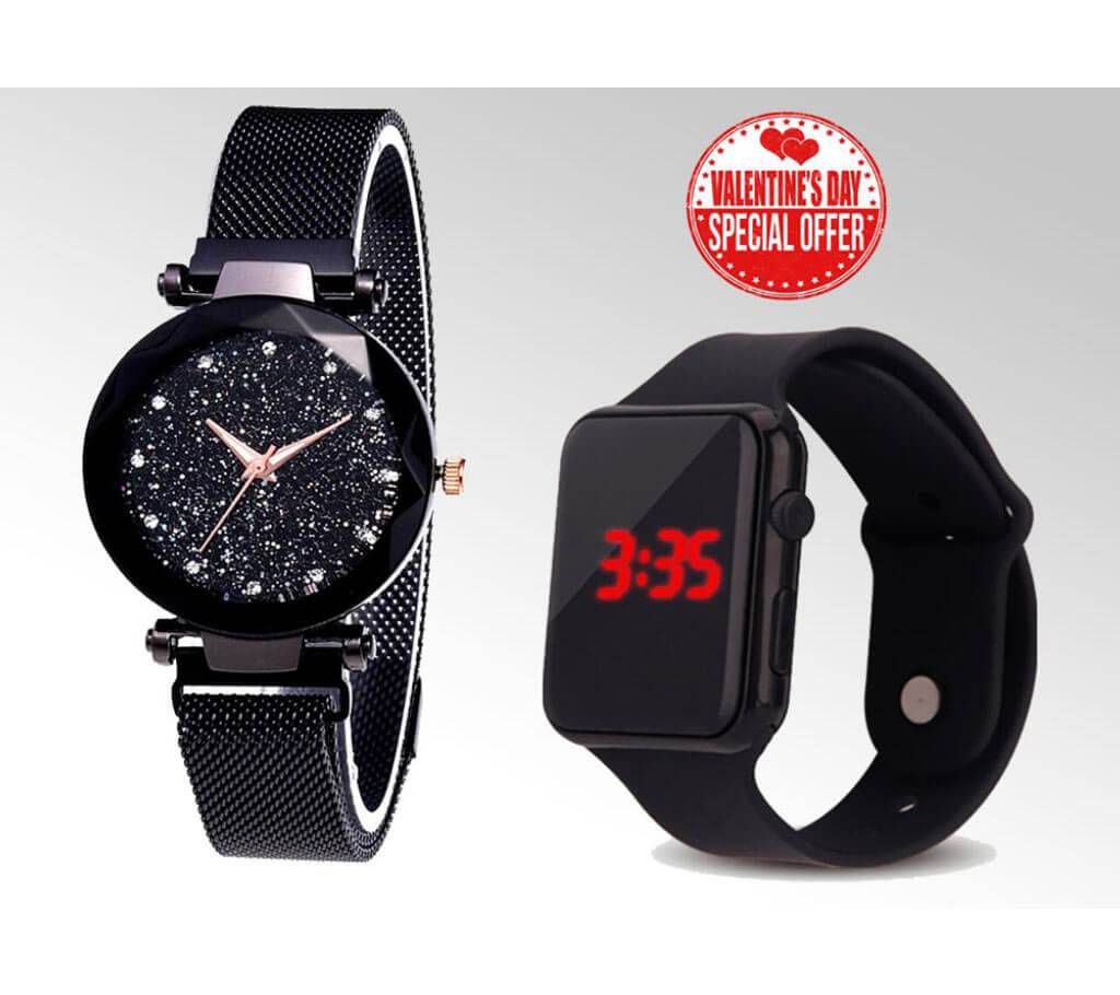 WATCH COMBO FOR COUPLE - BLACK