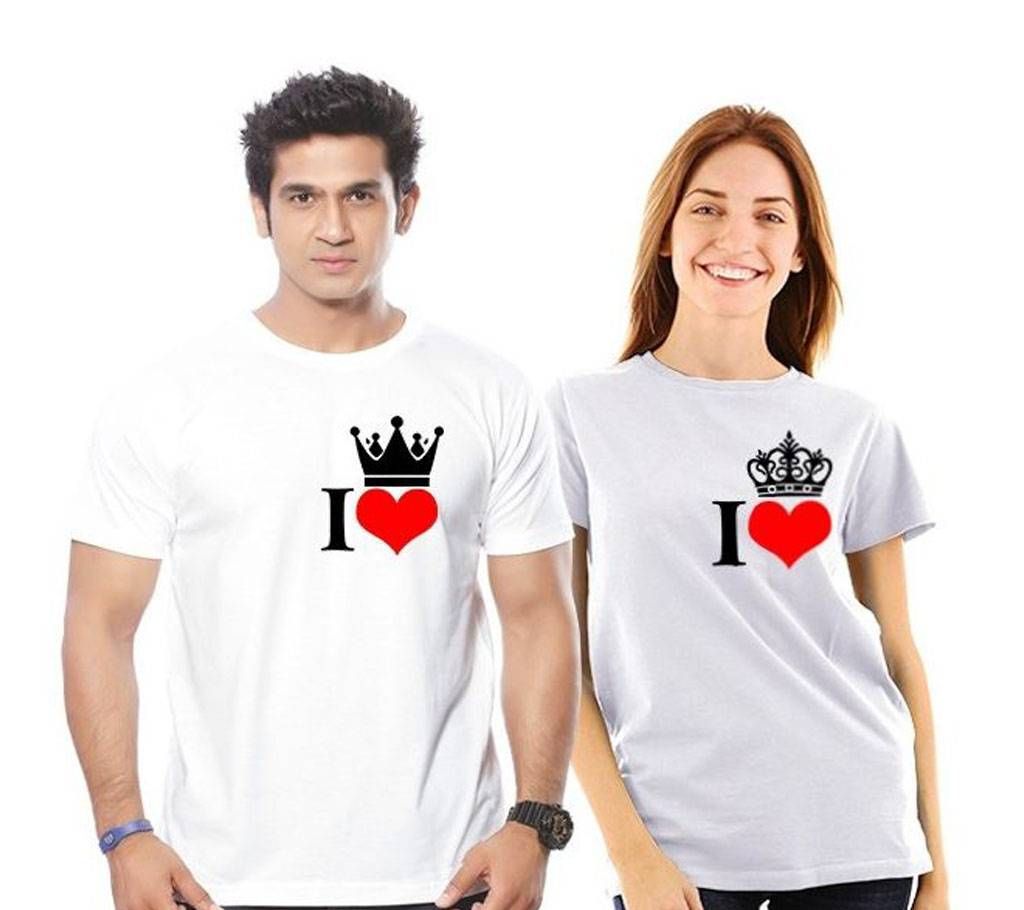 I Love Half Sleeve Cotton Couple T-Shirt for Valentine 