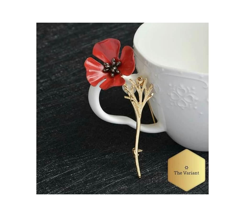 3D Red Poopy Flower Brooch