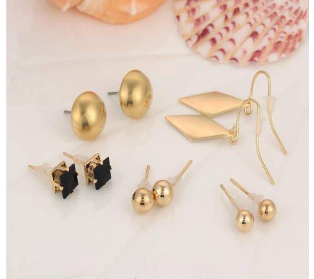 5 Pair/Set Unicorn Gold Color Beads Stud Earrings