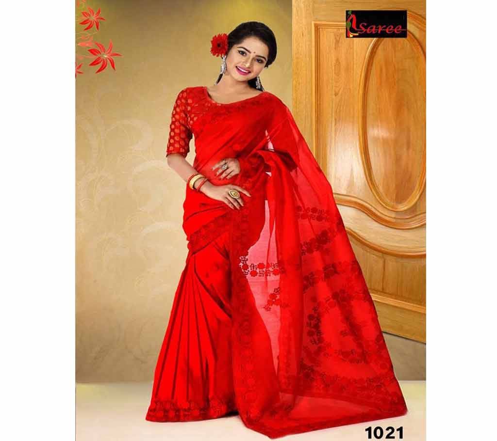 Red Moslin Silk Saree