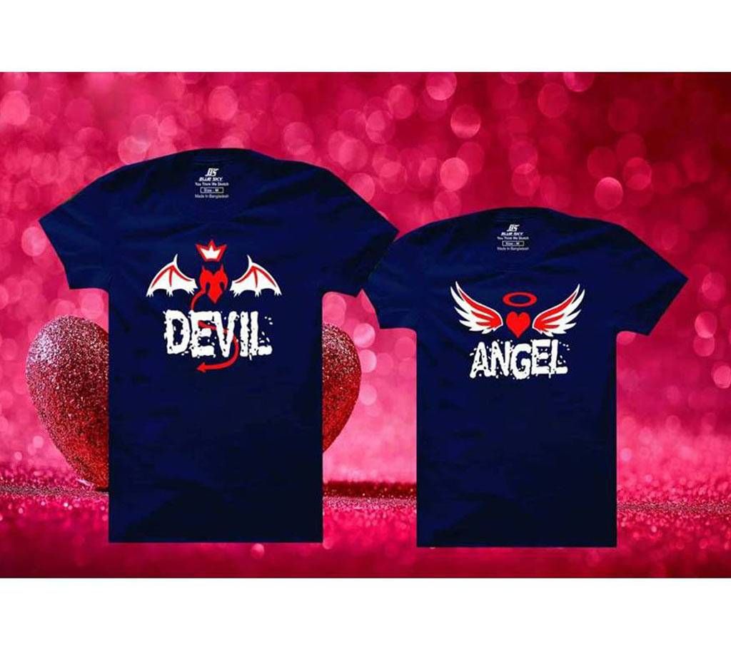Angel Devil Matching Couple Half Sleeve Cotton T-shirt