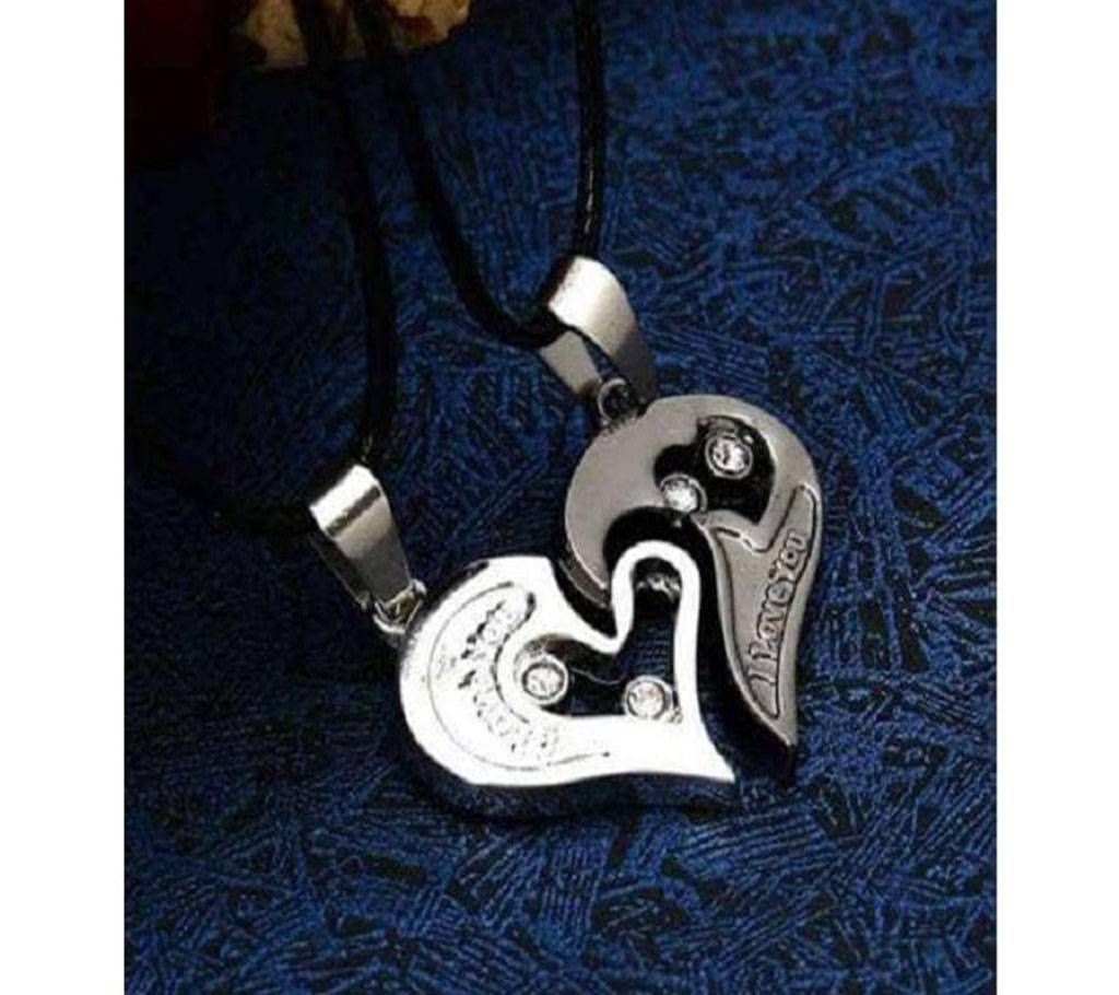 Double Half Heart Statement Pendant Color Silver