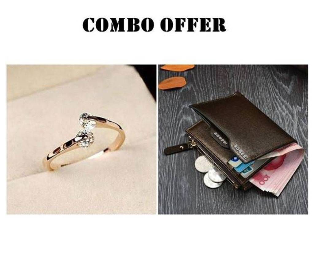 Combo Gold plated Finger Ring and Bogesi Wallet Combo